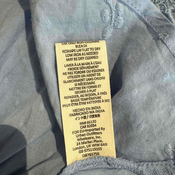 Free People Drive You Mad Blouse Blue Crochet Puff Sleeve Southern Bell Western - Picture 10 of 16